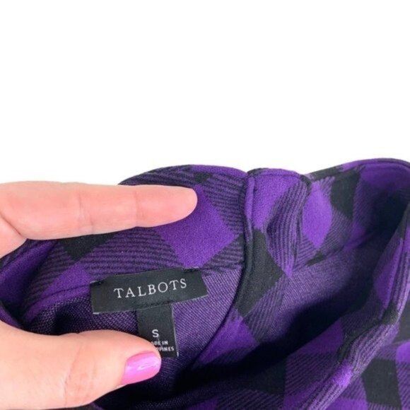 Talbots Purple and Black Plaid Buffalo Check Long Sleeve Dress - Picture 5 of 7
